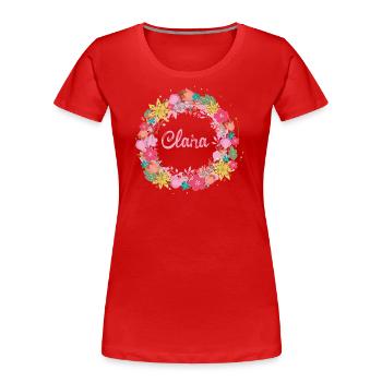 clara,fleurs,couronne de fleurs,floral,illustration - T-shirt bio Premium Femme - rouge - Devant - Mia (176cm)