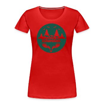 cercle, vert, ligne d’horizon, silhouette, suède, nature - T-shirt bio Premium Femme - rouge - Devant - Mia (176cm)