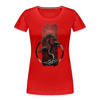 Tranquil Zen: Serene Bonsai Tree - Women's Premium Organic T-Shirt - red - Front - Mia (176cm)
