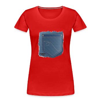 tissu de jean déchiré avec poche de pantalon - T-shirt bio Premium Femme - rouge - Devant - Mia (176cm)