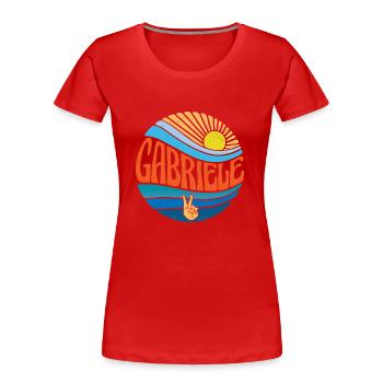 Gabriele Chemise Vintage Sunset Gabriele Groovy Cravate - T-shirt bio Premium Femme - rouge - Devant - Mia (176cm)