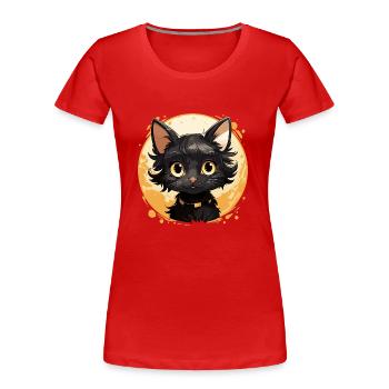 Black Cat Kawaii, Cute Design - Women's Premium Organic T-Shirt - red - Front - Mia (176cm)