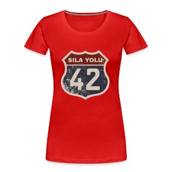 Konya - T-shirt bio Premium Femme - rouge - Devant - Mia (176cm)