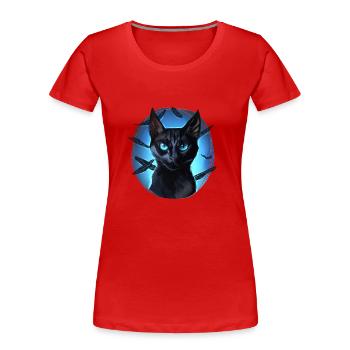 Crowfeather Crow Feather Black Cat Halloween - Women's Premium Organic T-Shirt - red - Front - Mia (176cm)