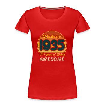 Né en 1935 - Vintage 1935 Anniversaire Rétro - T-shirt bio Premium Femme - rouge - Devant - Mia (176cm)