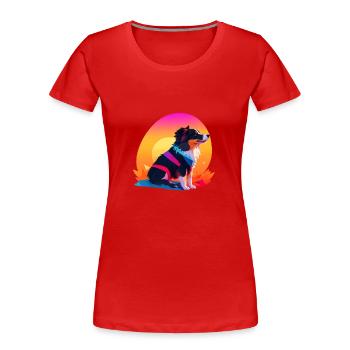 Verspielter Hund vor buntem Hintergrund: Skurril - Frauen Premium Bio T-Shirt - Rot - Vorne - Mia (176cm)