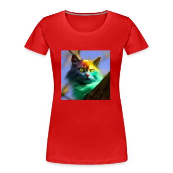 Multicolored cat on a tree - Women's Premium Organic T-Shirt - red - Front - Mia (176cm)
