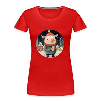 Piggy with cocoa - Women's Premium Organic T-Shirt - red - Front - Mia (176cm)