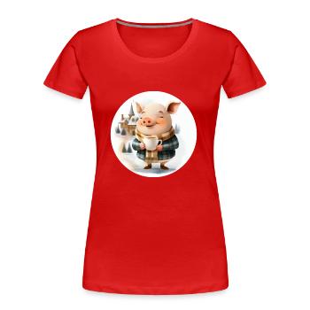 Piggy drinks punch - Women's Premium Organic T-Shirt - red - Front - Mia (176cm)