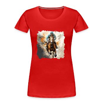 Die majestätischen Vollblutpferde und ihre Reiter - Frauen Premium Bio T-Shirt - Rot - Vorne - Mia (176cm)