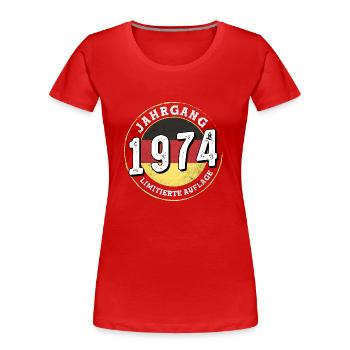 Limitierte Auflage 50 ans Jahrgangs 1974 - T-shirt bio Premium Femme - rouge - Devant - Mia (176cm)