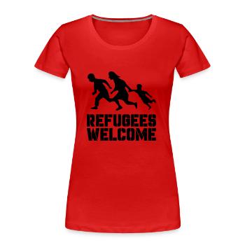 Bienvenue aux réfugiés - T-shirt bio Premium Femme - rouge - Devant - Mia (176cm)