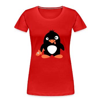 Lustiger Pinguin Fisch Gefangen Verrückt Dumm Doof - Frauen Premium Bio T-Shirt - Rot - Vorne - Mia (176cm)