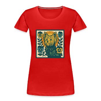 Vintage-Yorkie - Frauen Premium Bio T-Shirt - Rot - Vorne - Mia (176cm)