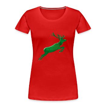Hirsch springt ins Grüne - Frauen Premium Bio T-Shirt - Rot - Vorne - Mia (176cm)