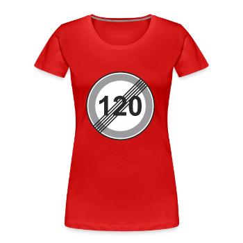 Road Sign 120 restriction - Women's Premium Organic T-Shirt - red - Front - Mia (176cm)