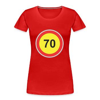 Road Sign 70 yellow - Women's Premium Organic T-Shirt - red - Front - Mia (176cm)