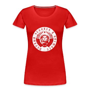 Cosmonaute 1c blanc (à l'ancienne) - T-shirt bio Premium Femme - rouge - Devant - Mia (176cm)