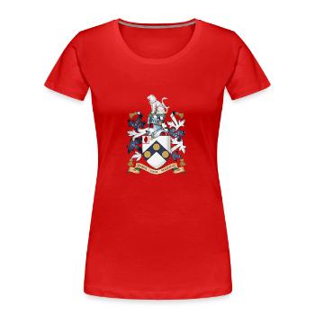 James Bonds Mantel-of-arms "Die Welt ist nicht - Frauen Premium Bio T-Shirt - Rot - Vorne - Mia (176cm)