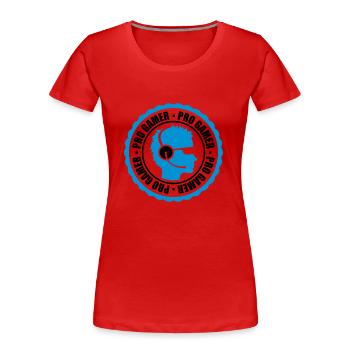 button stempel rund kreis aufkleber kopf logo desi - Frauen Premium Bio T-Shirt - Rot - Vorne - Mia (176cm)