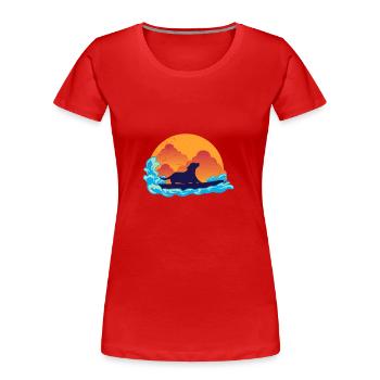 Surf Hund Surfbrett Wellen Hundeliebhaber Geschenk - Frauen Premium Bio T-Shirt - Rot - Vorne - Mia (176cm)