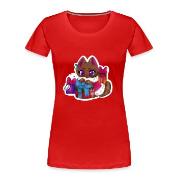 Chat🎁🐱 présent - T-shirt bio Premium Femme - rouge - Devant - Mia (176cm)