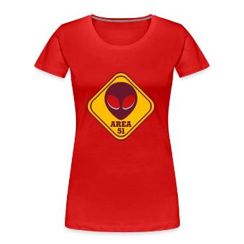 AREA 51, cool T-Shirt, Alien Design, brandneu, NEW - Frauen Premium Bio T-Shirt - Rot - Vorne - Mia (176cm)