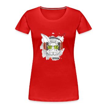 Lapin Lunette Casque Musique I love music - T-shirt bio Premium Femme - rouge - Devant - Mia (176cm)