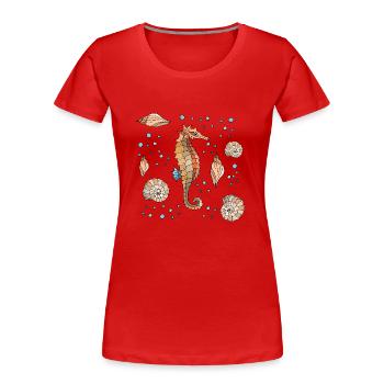 Seepferdchen - Frauen Premium Bio T-Shirt - Rot - Vorne - Mia (176cm)