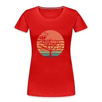 Coucher de soleil rétro avec des arbres et des oiseaux migrateurs - T-shirt bio Premium Femme - rouge - Devant - Mia (176cm)