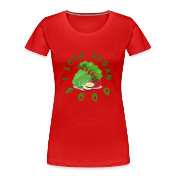 i love vegan food - Frauen Premium Bio T-Shirt - Rot - Vorne - Mia (176cm)