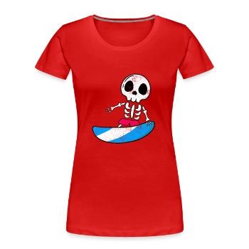 SKELETON SKULL SURFER SURF SURFING SURF MOTIF - Women's Premium Organic T-Shirt - red - Front - Mia (176cm)