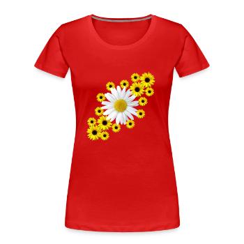 Margerite mit Sonnenblumen Blumenmuster Blüte - Frauen Premium Bio T-Shirt - Rot - Vorne - Mia (176cm)