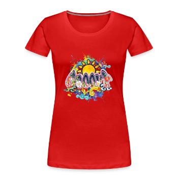Groovy Hippie Soleil de la Paix - T-shirt bio Premium Femme - rouge - Devant - Mia (176cm)