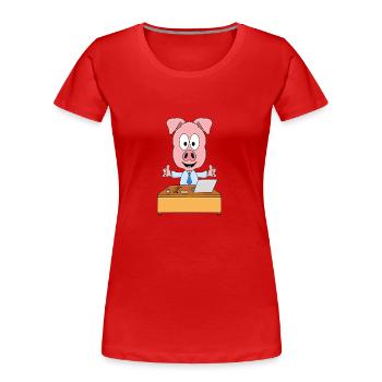 SCHWEIN - ARBEIT - BÜRO - SCHREIBTISCH - BERUF - Frauen Premium Bio T-Shirt - Rot - Vorne - Mia (176cm)