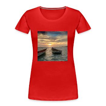 Exotischer Sonnenuntergang - Frauen Premium Bio T-Shirt - Rot - Vorne - Mia (176cm)