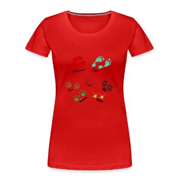 Fußabdrücke vom Bauernhof. Welche Tiere siehst du? - Frauen Premium Bio T-Shirt - Rot - Vorne - Mia (176cm)