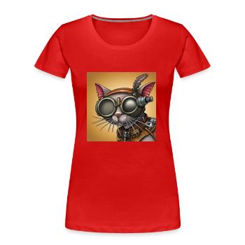Une promenade dans l’ du robot : chat Steampunk - T-shirt bio Premium Femme - rouge - Devant - Mia (176cm)