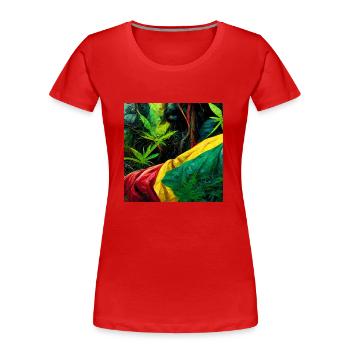 Rastafari smoking weed in the jungle AI painting - Women's Premium Organic T-Shirt - red - Front - Mia (176cm)