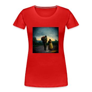 Ukrainian soldier coming home - Women's Premium Organic T-Shirt - red - Front - Mia (176cm)