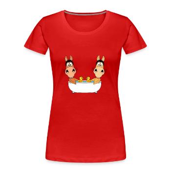 PONYS - PFERDE - BADEWANNE - TIERE - TIERISCH - Frauen Premium Bio T-Shirt - Rot - Vorne - Mia (176cm)