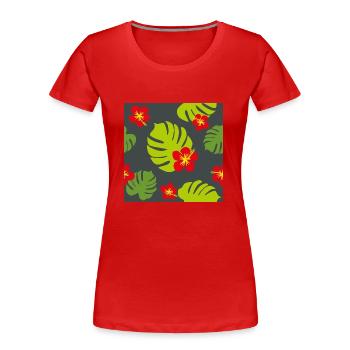 Hibiscus and monstera on a dark background - Women's Premium Organic T-Shirt - red - Front - Mia (176cm)