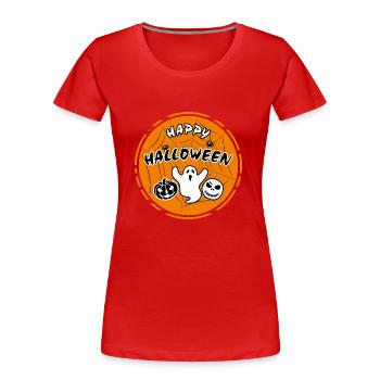 Lustiger Halloween Aufkleber für festliche Gestaltung - Frauen Premium Bio T-Shirt - Rot - Vorne - Mia (176cm)