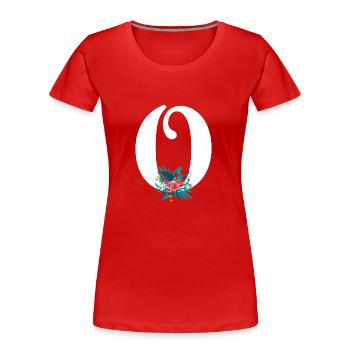 lettre O fleuris - T-shirt bio Premium Femme - rouge - Devant - Mia (176cm)