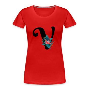 Buchstabe V geblümt - Frauen Premium Bio T-Shirt - Rot - Vorne - Mia (176cm)