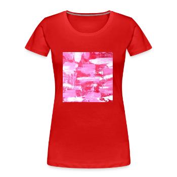Kunstdruck Abstrakte Malerei Pink Weiß - Frauen Premium Bio T-Shirt - Rot - Vorne - Mia (176cm)