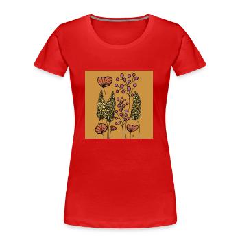 Zeichnung Fine Line Blumen Orange gelb Bunt - Frauen Premium Bio T-Shirt - Rot - Vorne - Mia (176cm)