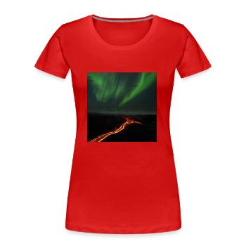 Nordlichter und Lavastrom - Fagradalsfjall Vulkan - Frauen Premium Bio T-Shirt - Rot - Vorne - Mia (176cm)