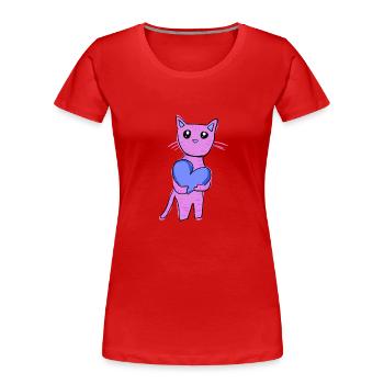 Chat au cœur bleu animal amour violet - T-shirt bio Premium Femme - rouge - Devant - Mia (176cm)