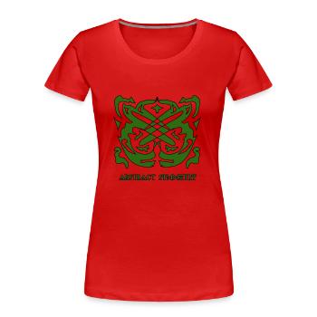 Abstrakte Symmetrie in grün, Abstrakte Symmetrie - Frauen Premium Bio T-Shirt - Rot - Vorne - Mia (176cm)